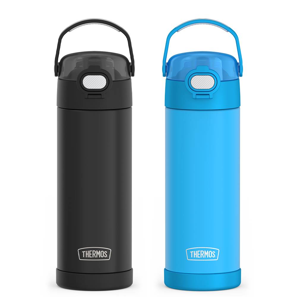 16oz FUNtainer Water Bottles with Locking Lids Black & Blue Bundle