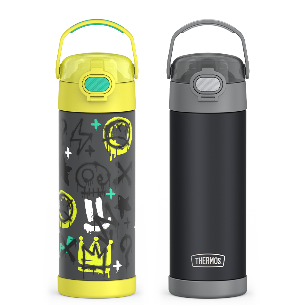 16oz FUNtainer Water Bottles with Locking Lids Charcoal & Graffiti Bundle